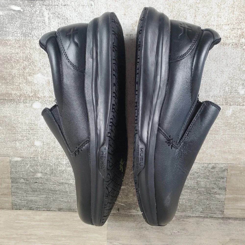 KURU KIVI 2 Womens Work Shoes Sz 7.5 W Jet Black Leather Slip‎ On Round Toe